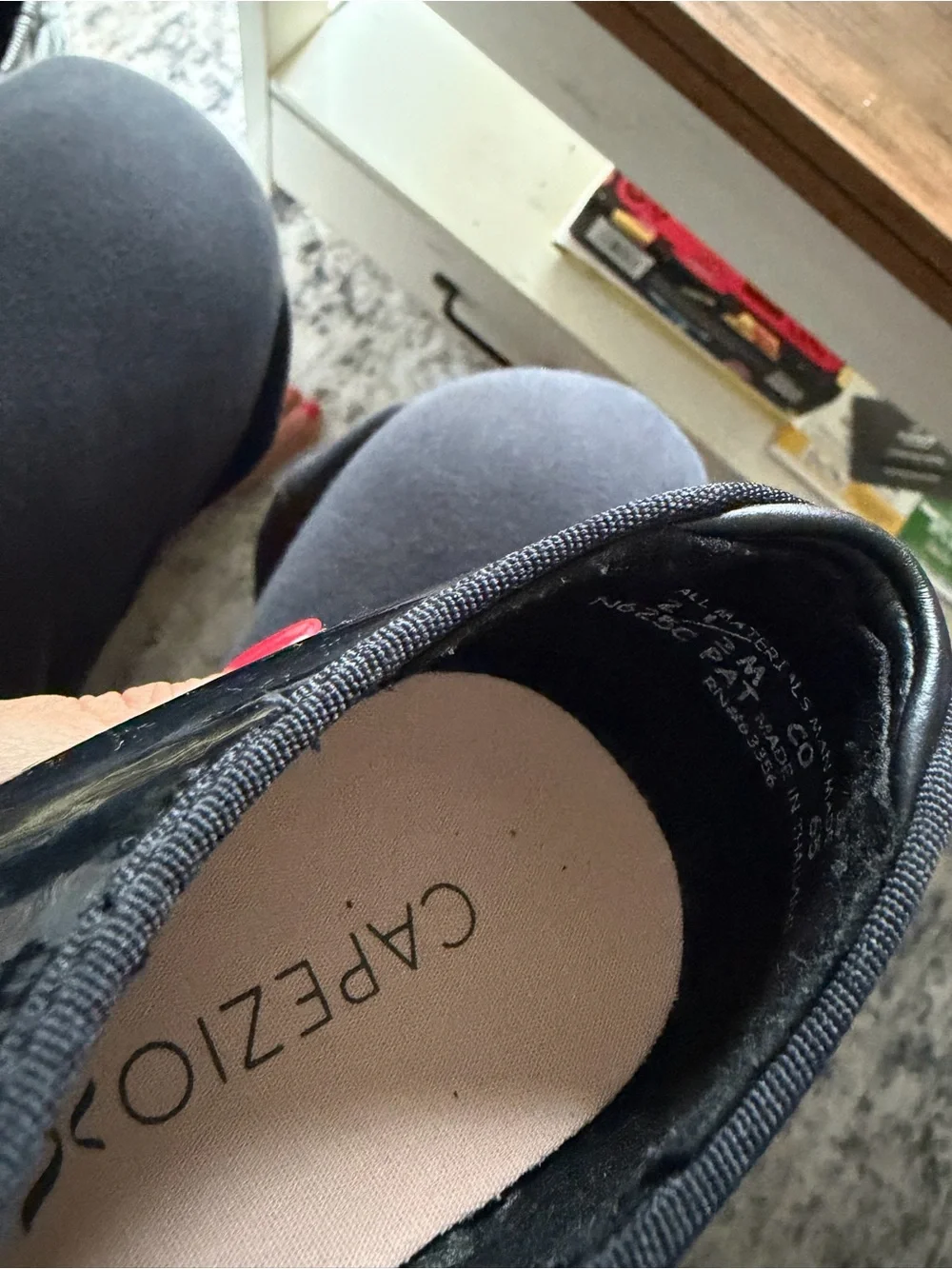 Capezio Black Patent Mary Jane Flats with Button Strap
